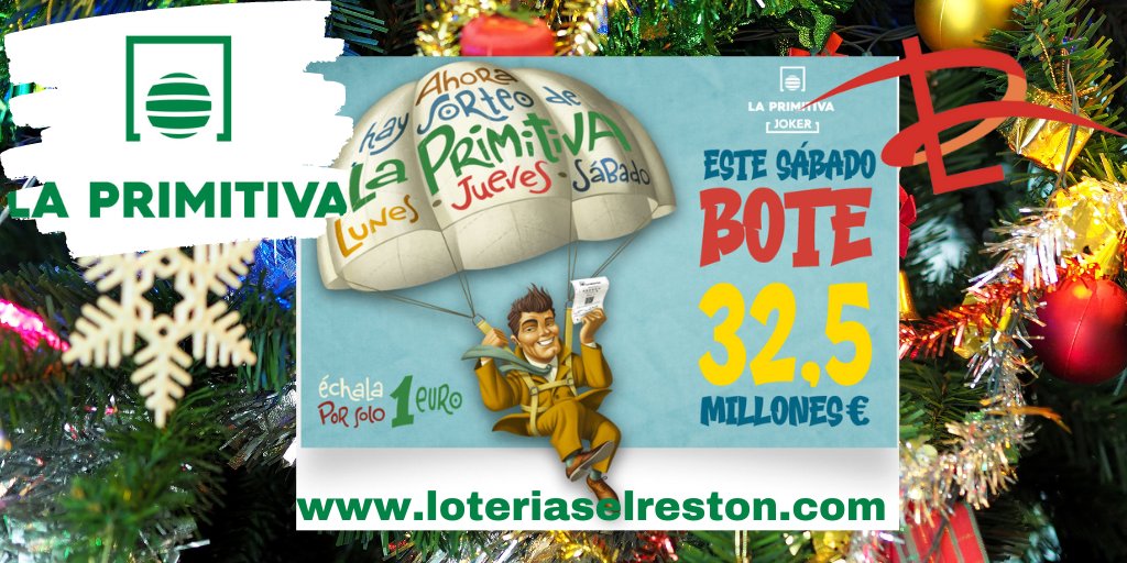 SÁBADO 31 DE DICIEMBRE🎄
🍀LA PRIMITIVA 32,5 MILLONAZOS 💵
Ahora Lunes, Jueves y Sábado.
👌 bit.ly/2YKZXvL 📲
En nuestra web 👉 loteriaselreston.com
Y si prefieres 👫 en nuestra administración
🏚del C.C.El Restón #Valdemoro #ElRestón