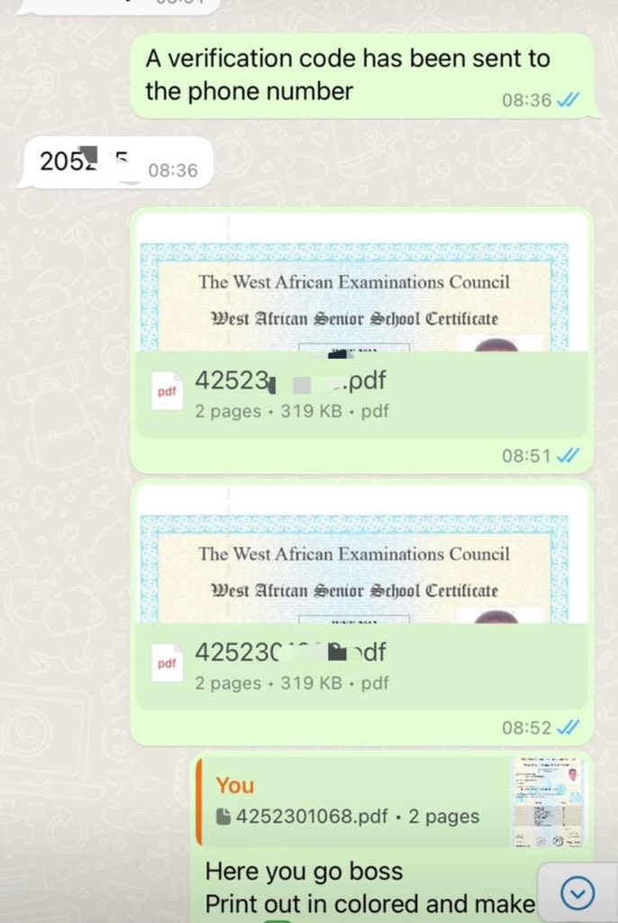 update_schools's tweet photo. This is to inform the general public that the WASSCE ORIGINAL CERTIFICATE is now available ONLINE, you can get yours from the comfort of your home without needing to visit their secondary schools or WAEC office.
You can contact our correspondents for more info.
#schoolsupdate https://t.co/coXbuFaZb5