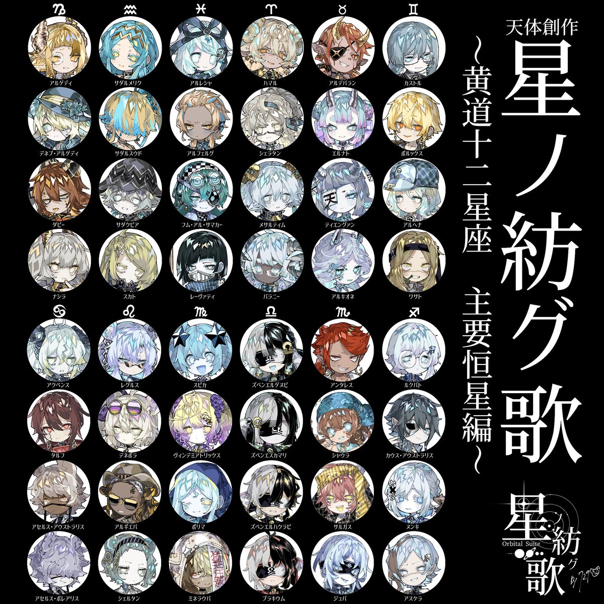 天体擬人化】 黄道十二星座 主要恒星まとめ