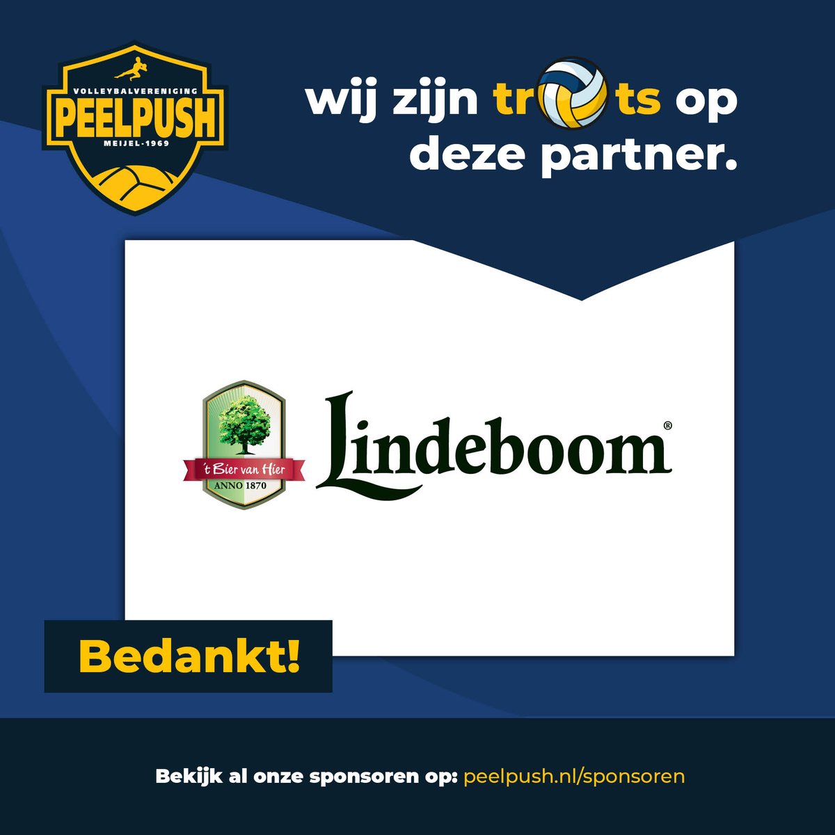 Wij zijn trots op Lindeboom als sponsor. Bedankt!
lindeboom.nl
#peelpush #sponsor #koopbijonzesponsoren #zondersponsorsgeenclub