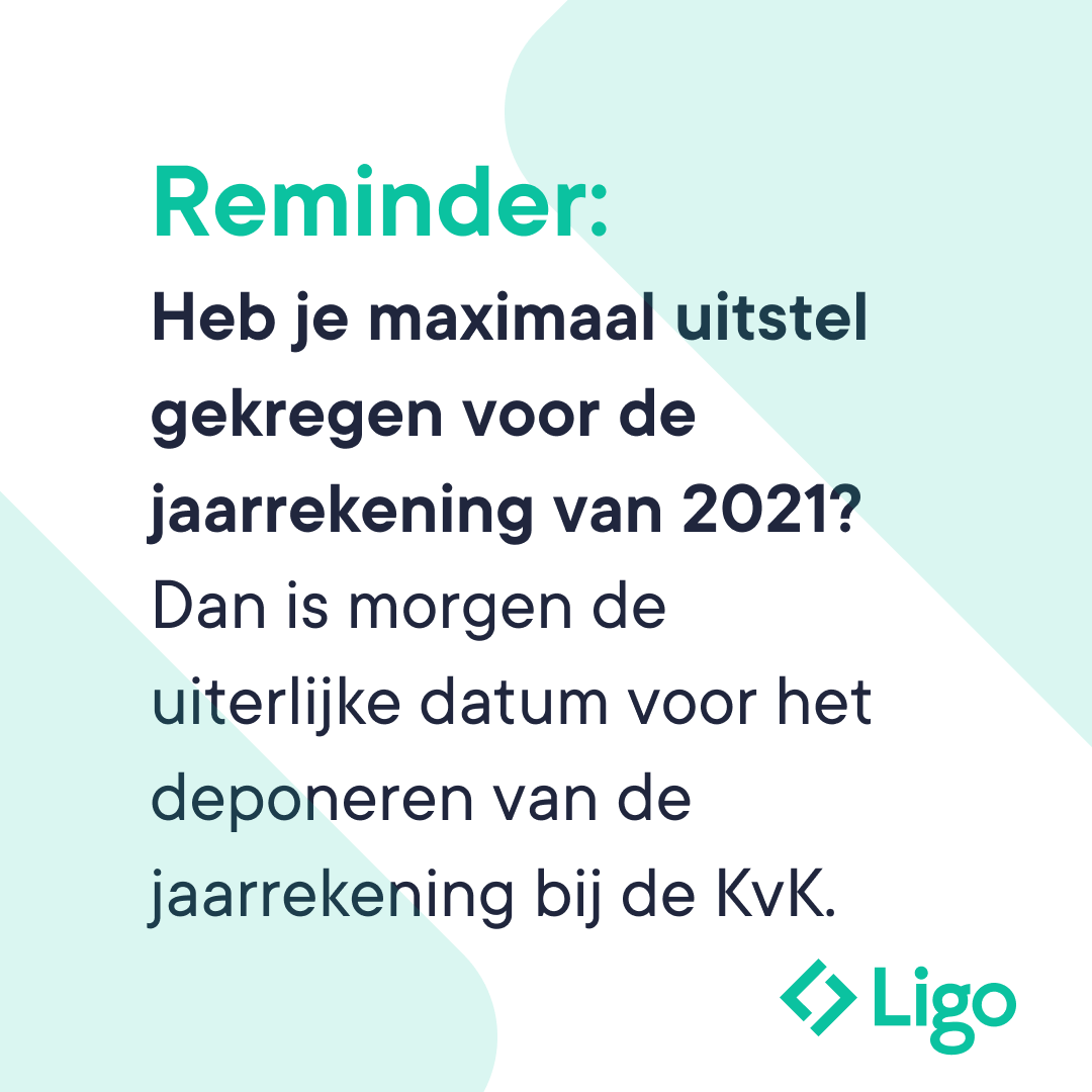 Morgen, 31 december, is de uiterlijke datum voor het deponeren van de jaarrekening indien de aandeelhouders het bestuur de maximale uitstel hebben verleend 🧾. 

Zorg er voor dat je dit op tijd doet.