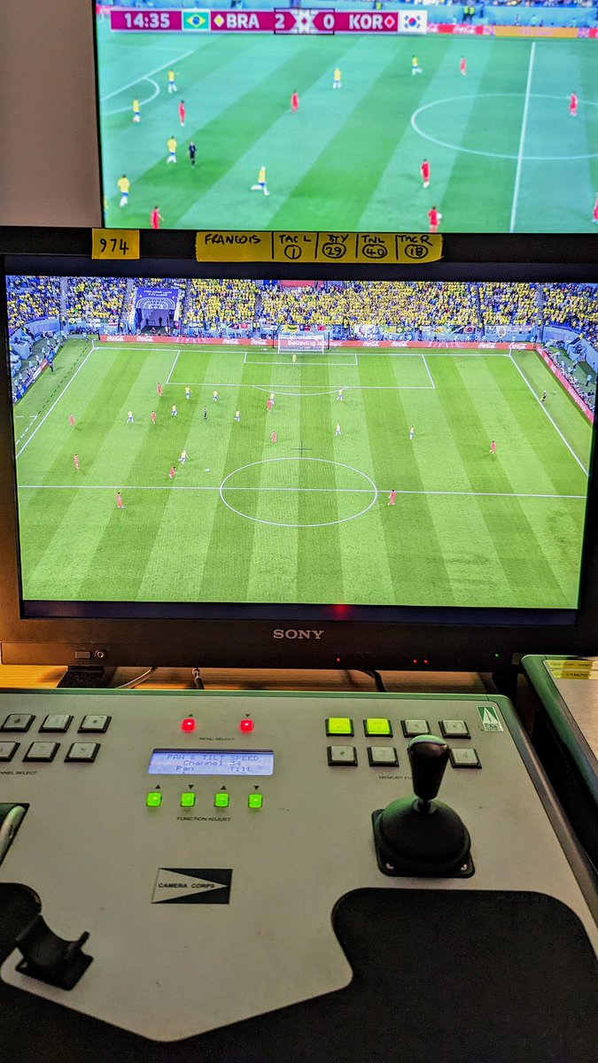 sailingcamman's tweet photo. World Cup Remote Camera Control - controlling Tactical right camera at Stadium 974 during Brazil V South Korea. For those that don’t know, the stadium got it’s name because it’s built from 974 shipping containers! 

#remotecamera #worldcup #worldcup2022 #football #behindthescenes https://t.co/P33JXcFd9A