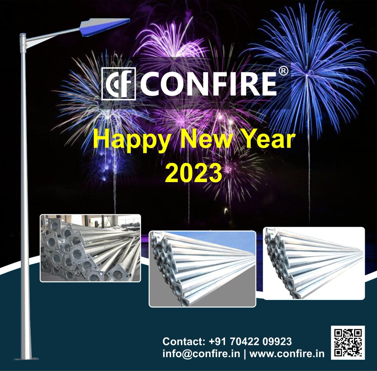 ConfireIndia's tweet image. Happy New Year May the New Year bring you happiness, peace and prosperity Wishing you a joyous 2023 from Confire India Industries #confireindia #octagonalpoles #SolarStreetLightSystem Kaushambi, Ghaziabad Happy New Year