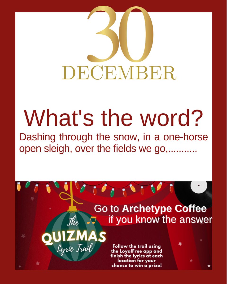 EnjoyFitzrovia's tweet photo. 30 December- Think you know the answer to this music trivia? Download the @loyalfreeapp, join the Fitzrovia Quizmas Lyric Trail 2022, head over to Archetype Coffee and scan the QR code to answer the question! #quizmas #fitzmas https://t.co/P2T5s1mc4U