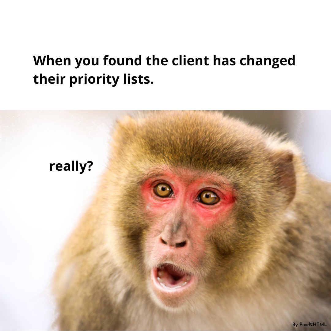 Pixel2HTML's tweet image. ๐ - "When you thought you had everything under control, but the client decides to switch things up on you"
Jokes apart, we can adapt and adjust our plan accordingly. ๐
.
.
.
.
.
.
#pixel2html #clientsatisfaction #webdevelopmentcompany #marketingagency #designagency