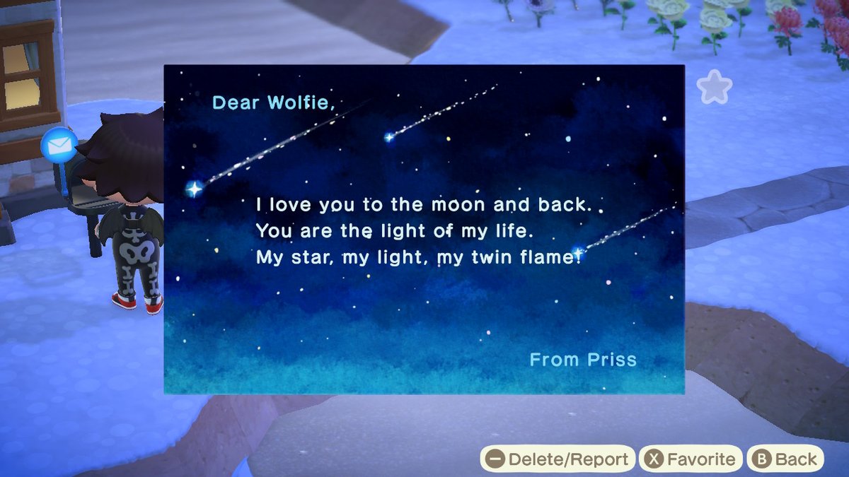 idwolfshow's tweet photo. So excited to start a new game with my soulmate :D What a sweetheart! #AnimalCrossing #ACNH #NintendoSwitch https://t.co/j1piWXsCjB