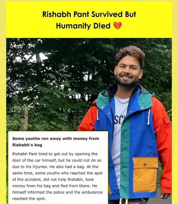 Shubham_lee1's tweet photo. how selfish and cruel we are becoming every day😶
#RishabhPantAccident #ऋषभ_पंत #Pele #INDvsBAN #INDvsSL #BCCISelectionCommittee #Accident #RishabhPant #HumanityFirst https://t.co/gR5BifqWFT