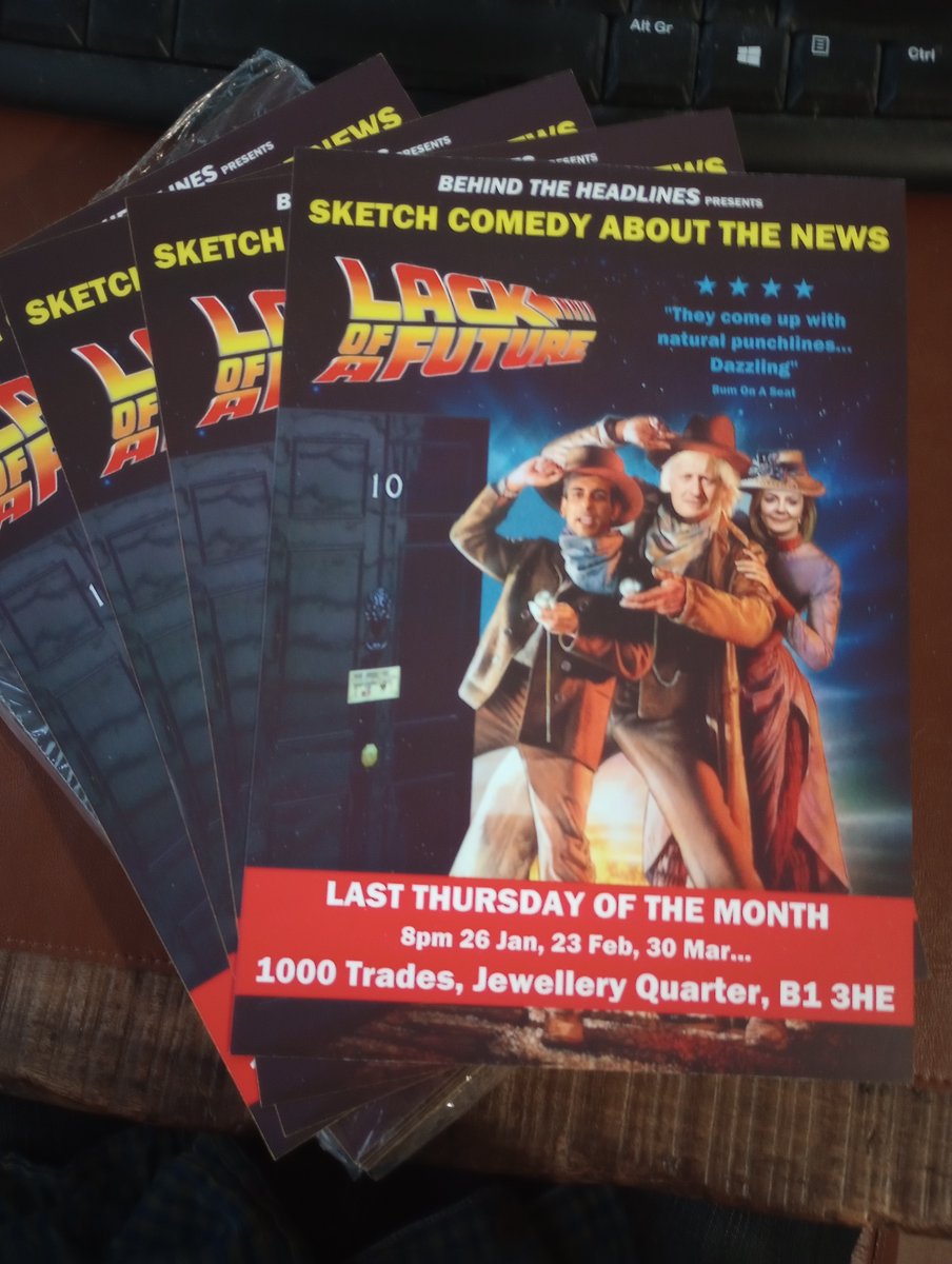 HeadlinesComedy's tweet photo. The flyers have arrived for our show @1000TradesJQ
 (Observer Best Place to Drink 2019)

Busy today &amp; tomorrow so will probably be 2023 before you see these out in the wild.

Looking forward to another sold-out show finding the comedy behind the headlines. https://t.co/erdwFBe8oB
