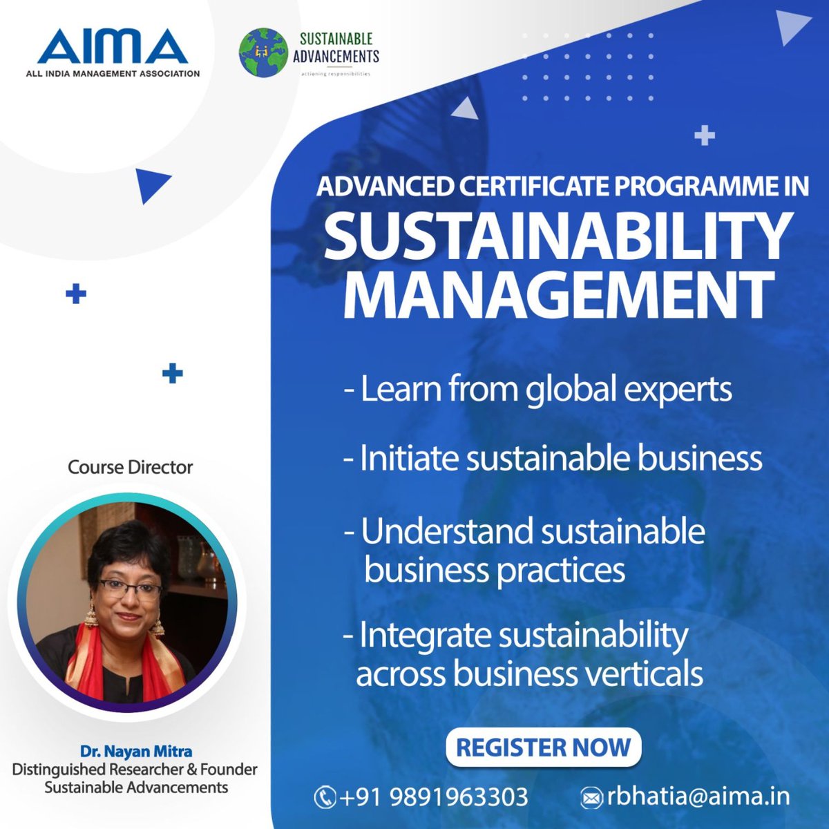 aimaindia's tweet photo. AIMA’s ‘Advanced Certificate Programme In Sustainability Management’ deals with long-term value creation, impact and outcome of sustainable business strategy, using updated research &amp; case studies.
Register- rbhatia@aima.in

 #AdvancedCertificateCourse #SustainabilityManagement https://t.co/qm0xmiaPll