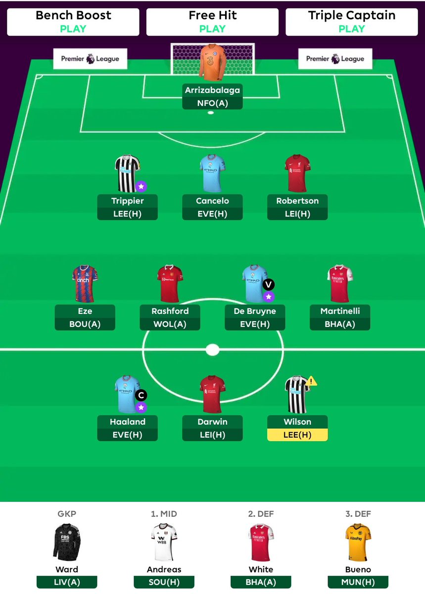 fpl_rizz_all's tweet photo. GW 18 Team 🔒

© Haaland
🌍 432.347 OR
Transfer: Rolling

Goodluck everyone 👊

#FPL #FPLCommunity #FPLleague #FPLIndonesia #fantasypremierleague #FantasyFootball #FPLDRAFT #fplscout #fplpod #PremierLeague #FPLTips #FPLMeme https://t.co/sW25nOHpQd