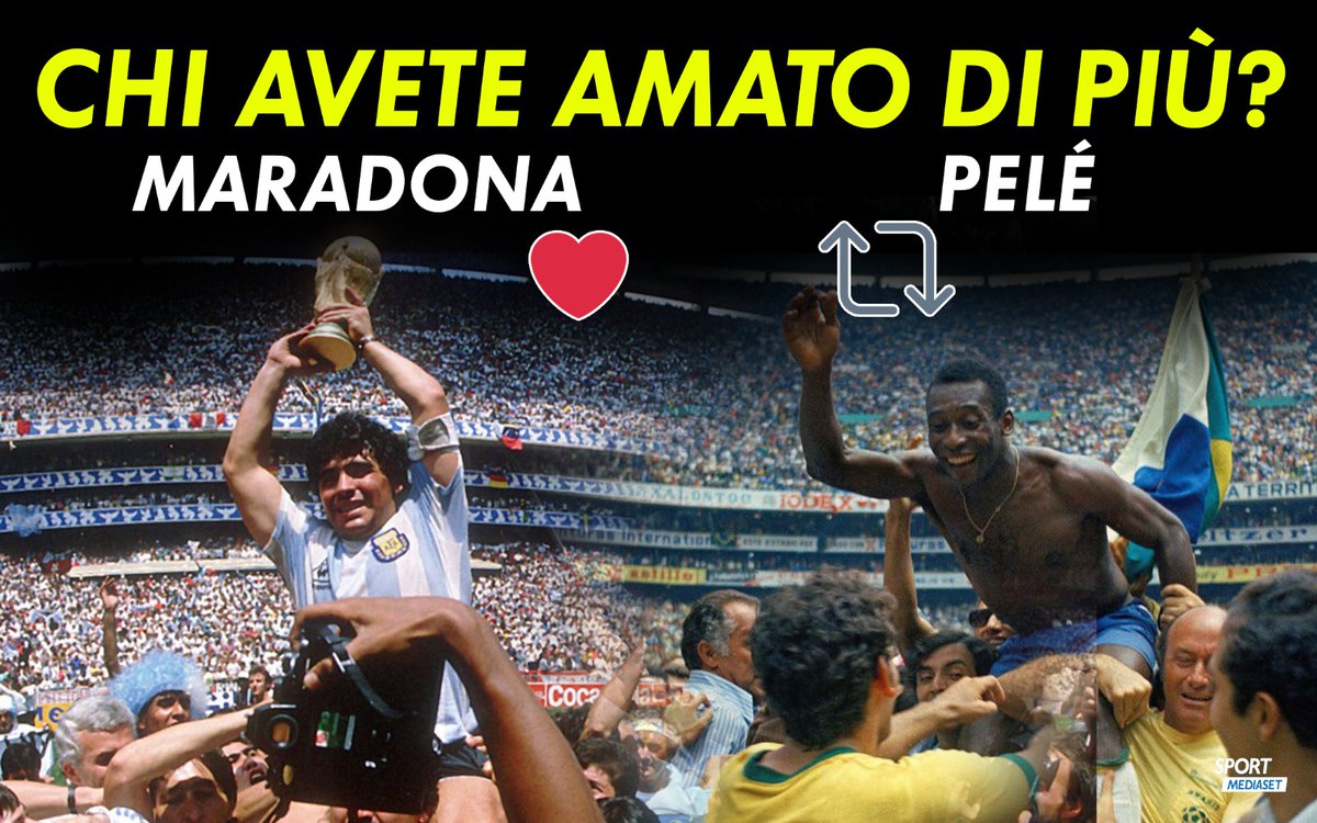 sportmediaset's tweet photo. 🤔 Domanda secca: chi avete amato di più? 
👀 O Rei o Il Pibe de Oro?
#SportMediaset https://t.co/YokONEjVuy