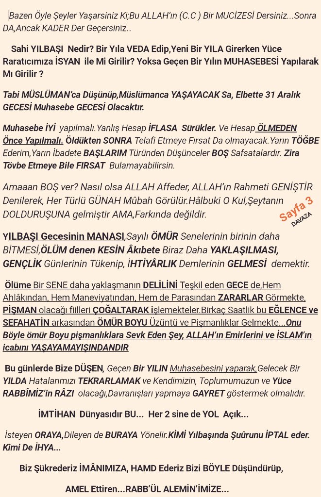 DavazAyhan's tweet photo. *
Yüce #ALLAH'ın Bizlere
#ÖMÜR #Sermayesi Olarak
#Lütfettiği Bir #SENE’nin Daha
#SONUNA ve #YeniBirSene’nin
Başlangıcındayız.
Sahi #YILBAŞI Nedir?
#BirYıla #VEDA Edip,
#YeniBirYıla Girerken
Yaratıcımıza #İSYAN ile Mi
Girilir?YokSa #GEÇEN #BirYılın
#MUHASEBE'si Yapılarak Mı? https://t.co/jKua40OIgf