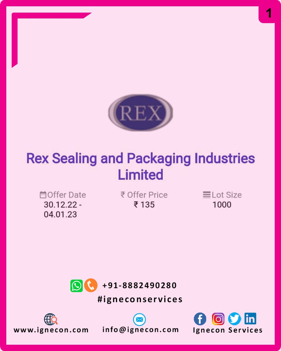 ServicesIgnecon's tweet photo. [I 4 IPO, I 4 IGNECON]
For more details visit our website https://t.co/OIKySQm0LU or
call us at +91-8882490280.
Consultancy fee is applicable*
#igneconservices #igneconconsultancy #IPO2022 #ipoupdate #IPO #Rex #sealing #packing #industries #iporex #rexipo  #rexsealing #IPOAlert https://t.co/azBUuob29M
