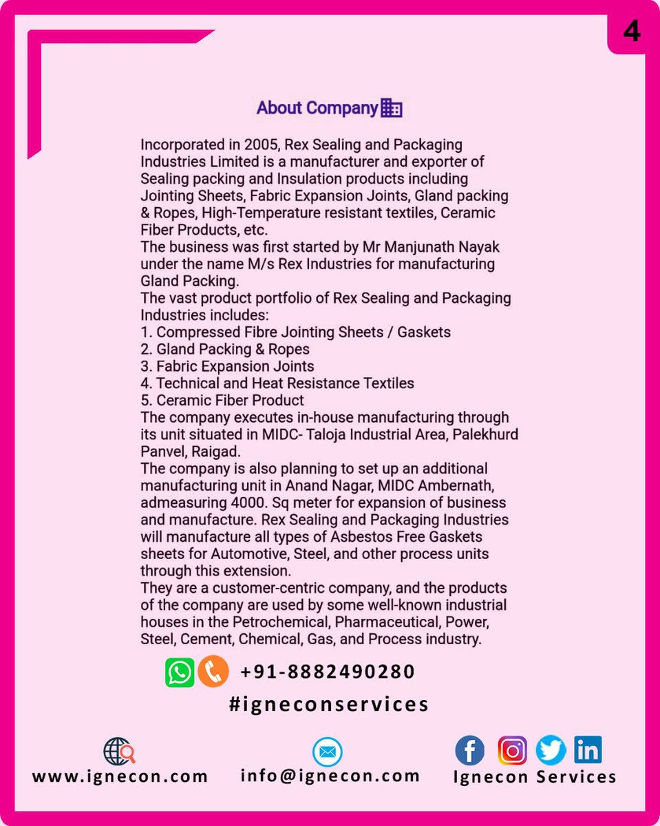 ServicesIgnecon's tweet photo. [I 4 IPO, I 4 IGNECON]
For more details visit our website https://t.co/OIKySQm0LU or
call us at +91-8882490280.
Consultancy fee is applicable*
#igneconservices #igneconconsultancy #IPO2022 #ipoupdate #IPO #Rex #sealing #packing #industries #iporex #rexipo  #rexsealing #IPOAlert https://t.co/azBUuob29M