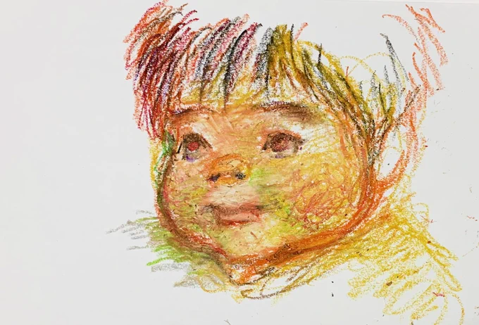 アナログ(オイルクレヨン:子供の)でニッシを描いた絵を描くこと自体が久々 