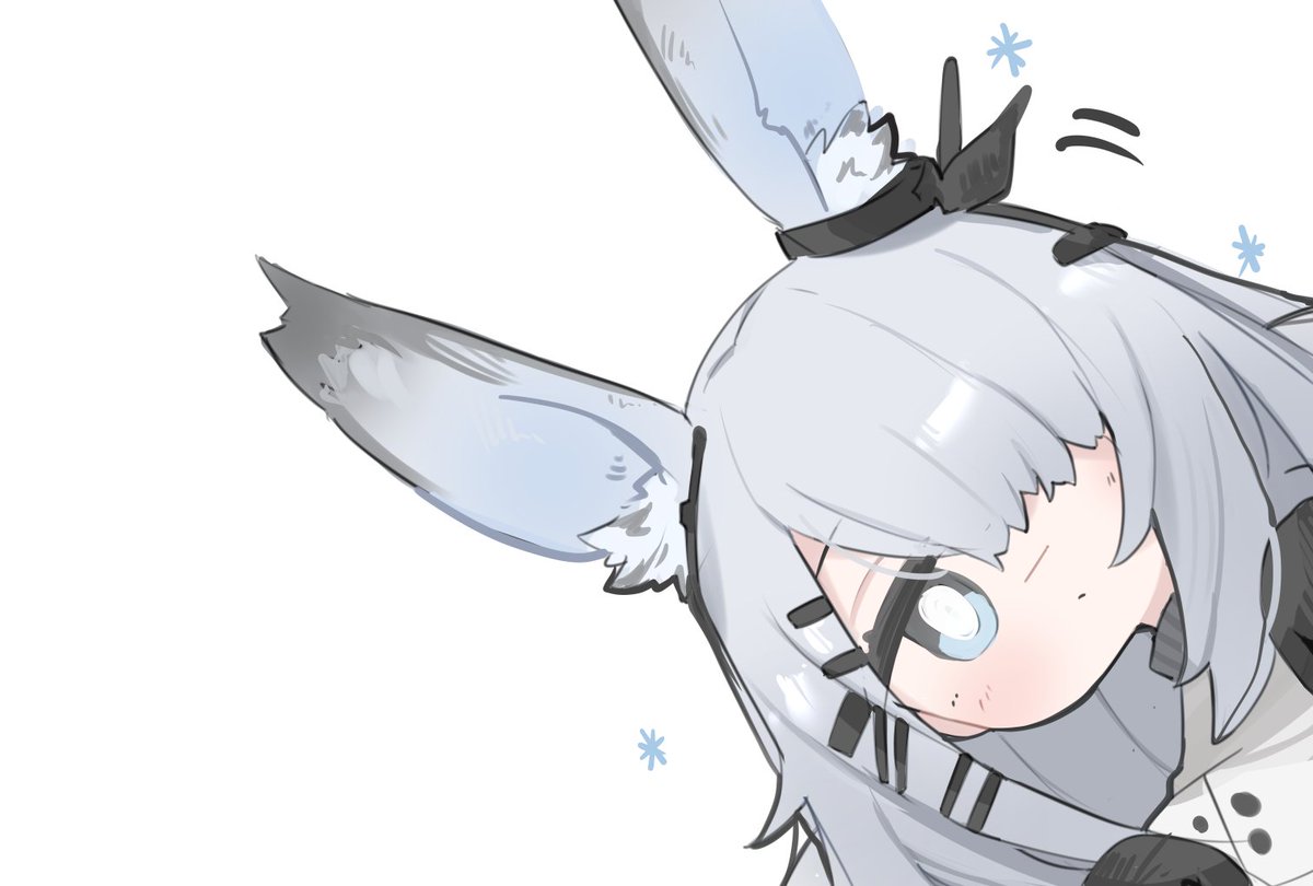 1girl animal ears rabbit ears solo hair over one eye white background grey hair  illustration images