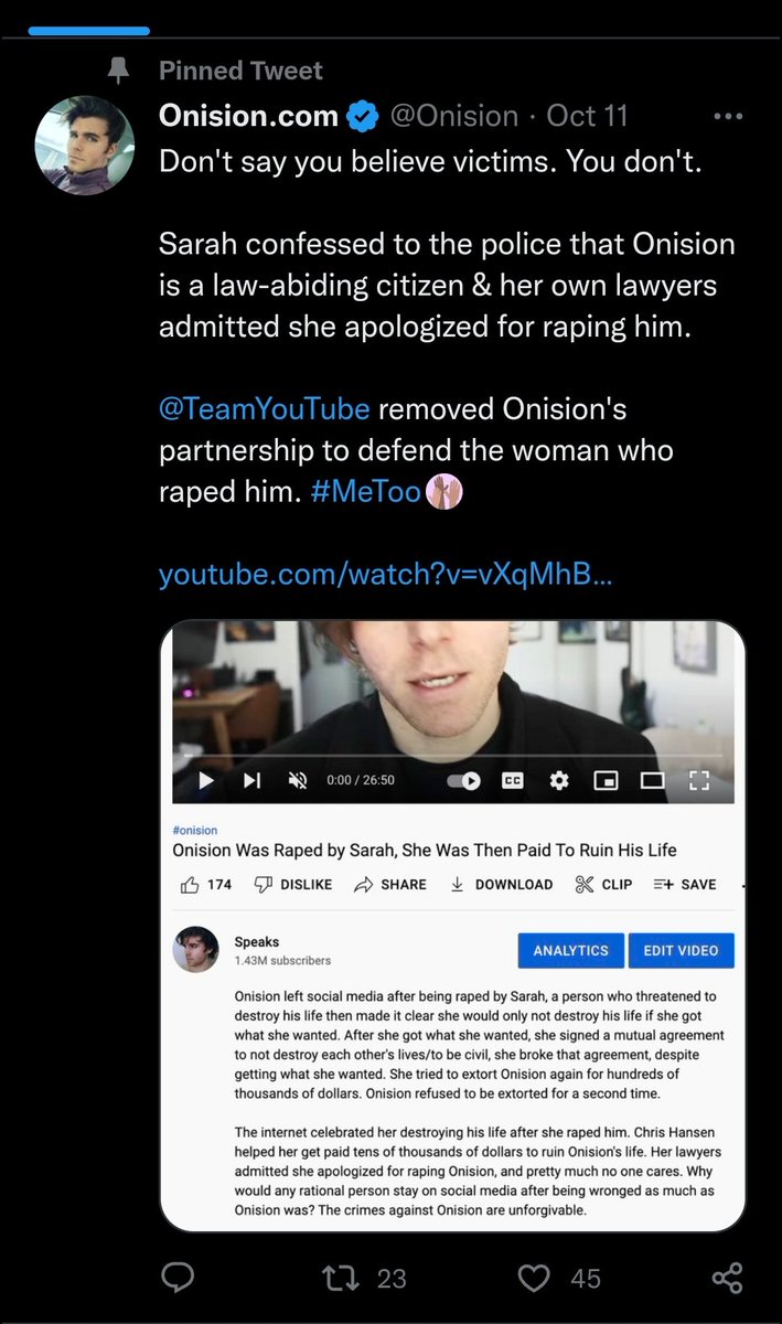 BigMoneyOnision's tweet photo. Sorry RePinned his tweet calling YT "Rape Supporters" lol amazing how he still has a platform https://t.co/OB3t6LdU4d