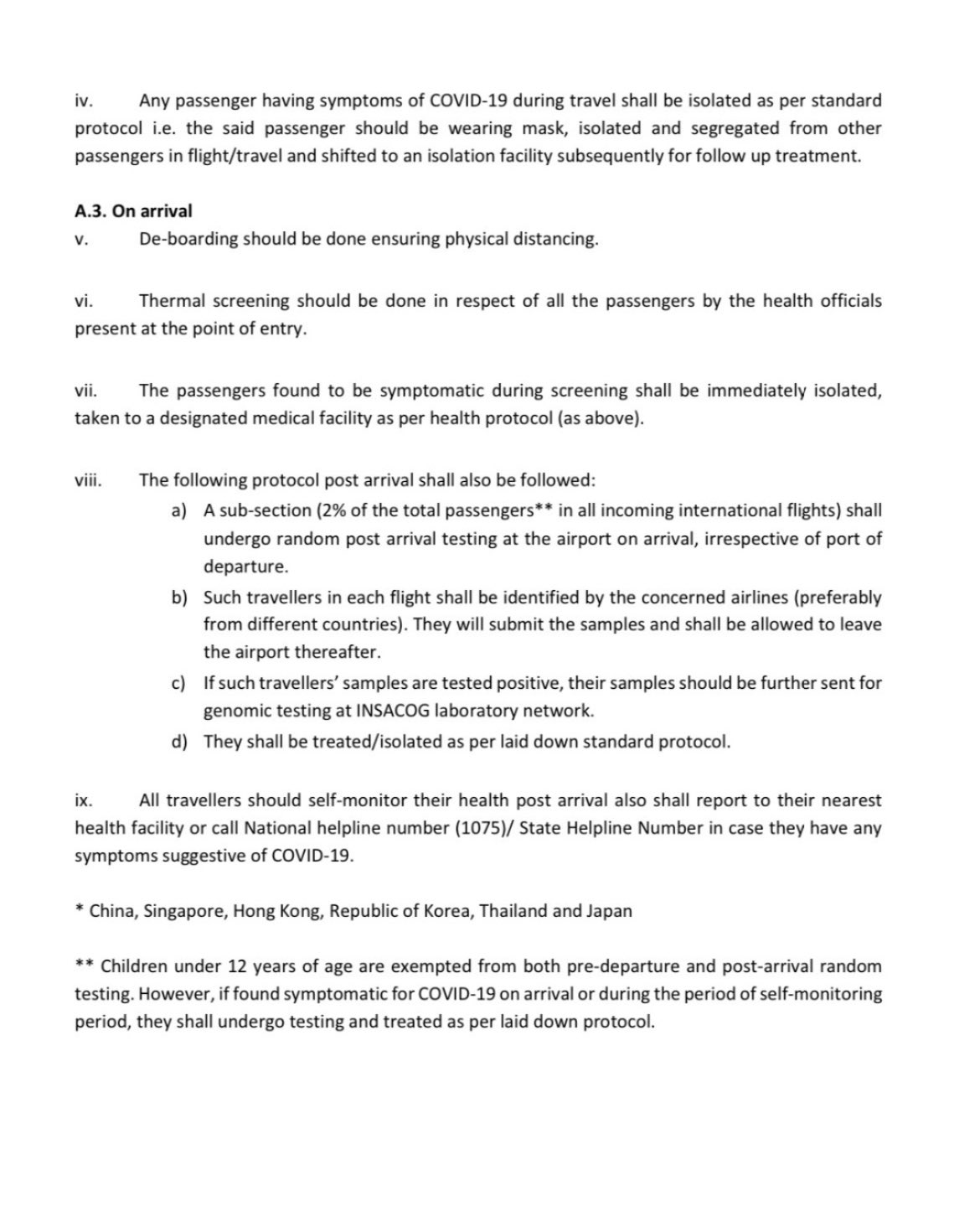 Revised guidelines for international arrivals in India w.e.f 1 Jan 2023