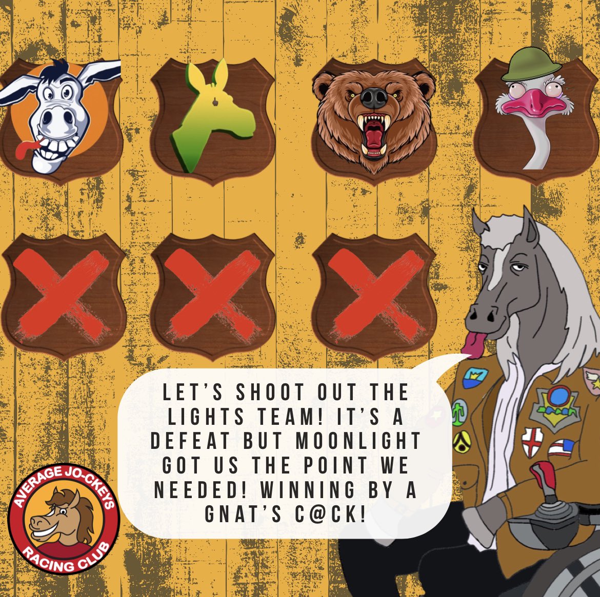 It’s a third defeat in a row 😩

…. but <a href="/ScorpionVGaming/">Scorpion</a> &amp; Moonlight Serenade got us the point we needed 🎉🎉

Well raced <a href="/DeRacersElite/">DeRacers Elite Racing Club (DERC)</a> see you at the playoffs 🏆

#SprintsCupSeason1
#NFT #Metaverse #Crypto #blockchain #DeRace #horseracing