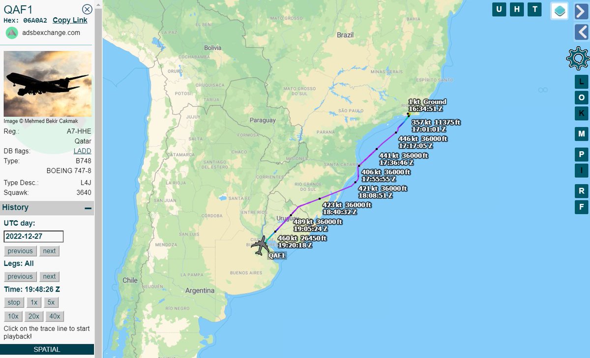 Gerjon_'s tweet photo. Qatar Amiri Flight Boeing 747-8 BBJ (🇶🇦A7-HHE) spotted in 🇦🇷Buenos Aires, Argentina, which arrived from 🇧🇷Rio de Janeiro, Brazil on the 27th.

Callsign #QAF1 suggests that this may be the flight of the Emir of Qatar, Tamim bin Hamad Al Thani. https://t.co/8A9Kmrnru7