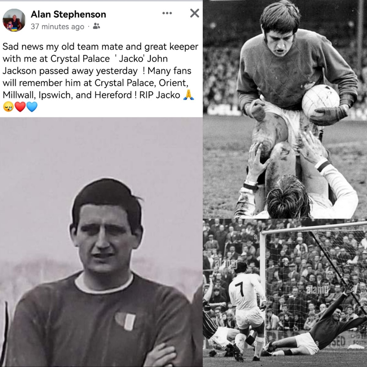 calneeagle's tweet photo. A rotten month of loss continues. Jacko was 80.
One of my first huge Palace heroes. Probably the reason we stayed up in Div 1 for the first 3 seasons of our first spell there. Great keeper, brave as a lion.
RIP Jacko.
#cpfc
#ripjacko https://t.co/rJMl1o6I3j