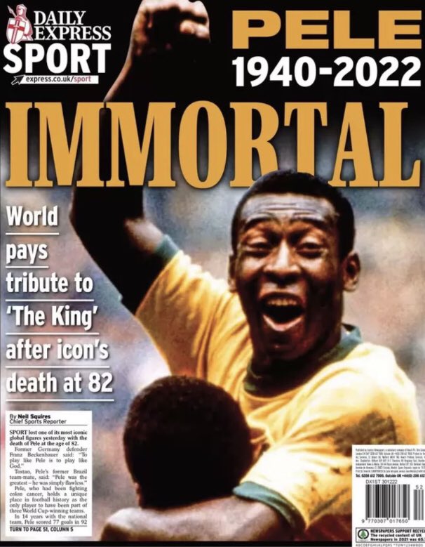 Nunca vi tamanho respeito por um esportista, de qualquer nacionalidade, de qualquer época. Acho que nunca vi nada parecido com NENHUMA personalidade, de qualquer área. Pelé é a palavra brasileira mais pronunciada no mundo em todos os tempos. Hoje, o Rei aumenta (mais) essa marca.