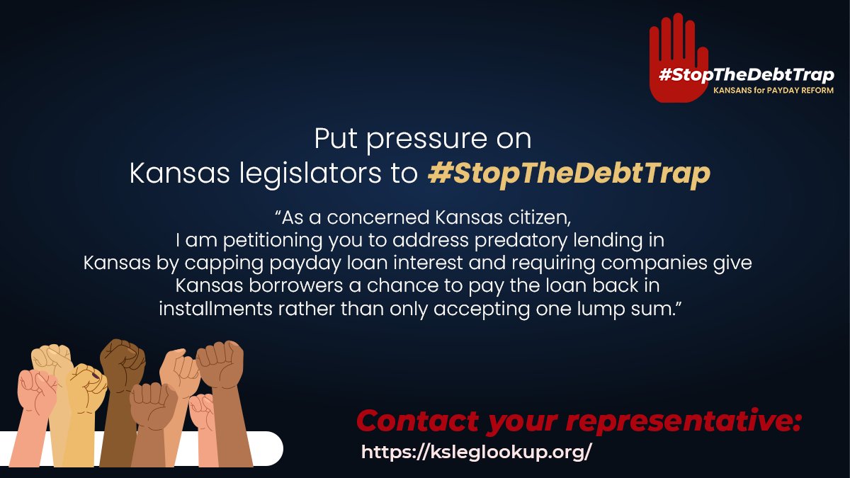 ks_paydayreform's tweet photo. Let your voice be heard. Contact your legislators and let them know Kansans want to #TakeBackPayday with payday loan reform: https://t.co/TQM5JZi28d https://t.co/pYGk5sqCo5