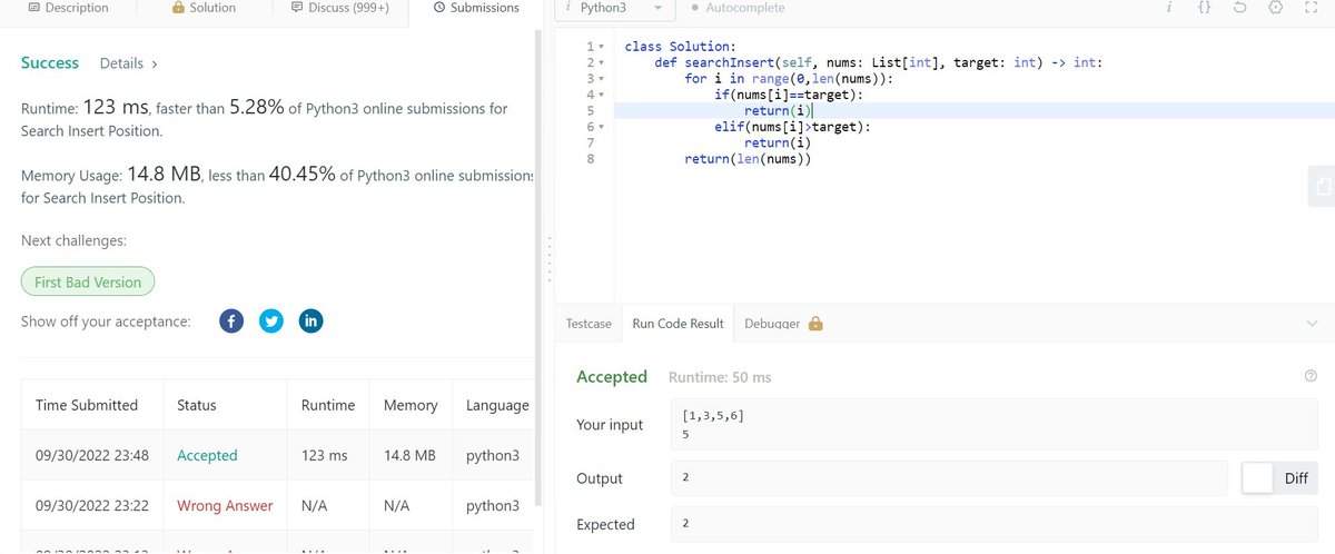 kartikcodes's tweet photo. Day 362
Solved Search insert position problem
@scaler_official @interview_bit
#scalerdiscord #everydaycode 
@gfg @LeetCode #codestudio https://t.co/zSt0kCyBv9