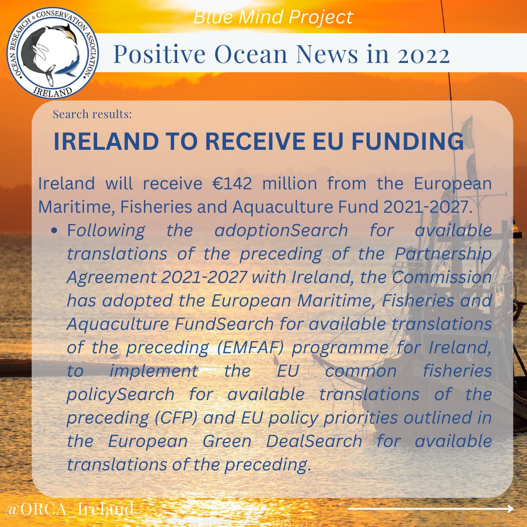 ORCA_Ireland's tweet photo. Positive News in 2022! 🤩🌊💪🧠🌍

• New MPA Legislation to achieve 10% protection by 2023! 

• Two new offshore SACs to protect deep water corals and species.

• Ireland to receive €142 million in funding 

#ORCAIreland #BlueMindProject #PositiveNews2022 #MPAs https://t.co/Wo39wwlz7K