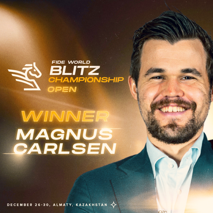 International Chess Federation on X: Magnus Carlsen is the 2022 FIDE World  Blitz Champion! #RapidBlitz 🔥 Magnus leaves Almaty as the World Chess  Champion in Classical, Rapid and Blitz! Congratulations! 👏 📷