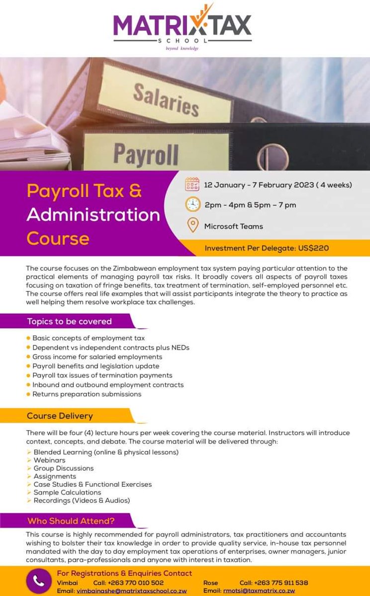 matrix_tax's tweet photo. "Get the skills you need to effectively manage payroll tax and administration in your organization. Enroll in our short course today!" https://t.co/xmNxCKJHfv