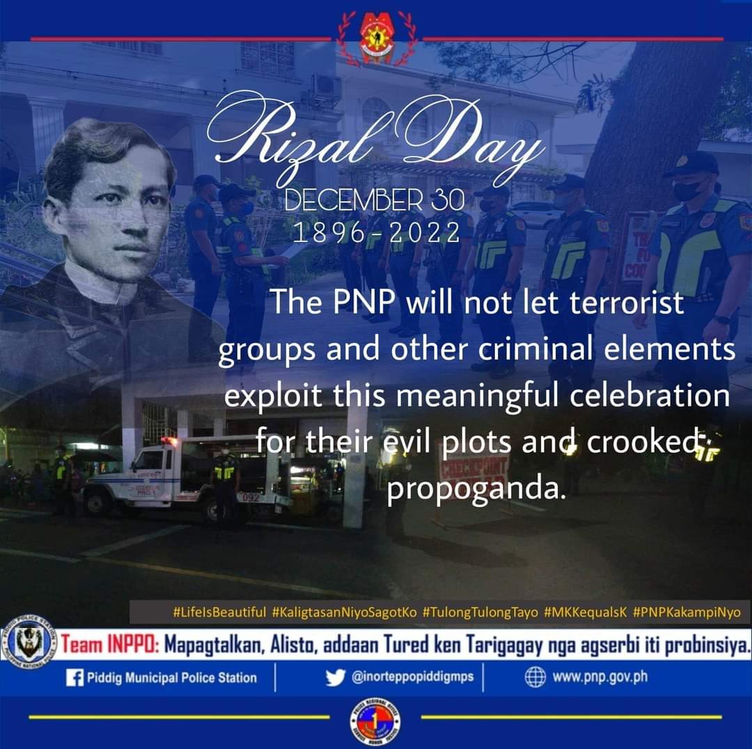 #LifeIsBeautiful
#KaligtasanNyoSagotKo
#MKKequalsK
#TulongTulongTayo
#PNPKakampiNyo