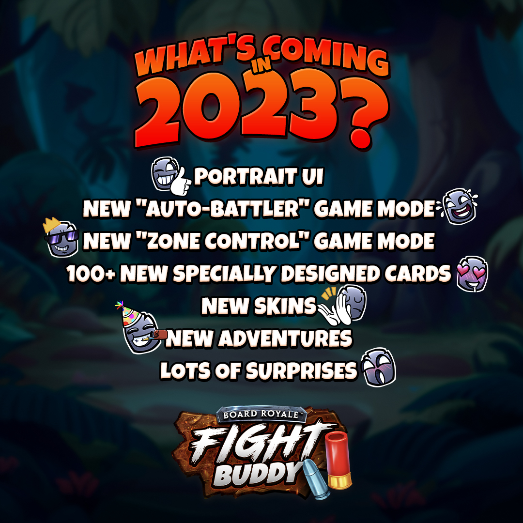 2023 is shaping up to be a great year for #FightBuddy 👊 We've been busy developing a number of exciting ideas to enhance your strategy card game experience. We'll be introducing portrait mode as well as new game modes, content, and more. 
#GamesForYou #indiedev #gamedev #unity