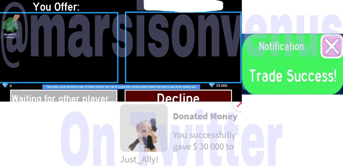 <a href="/Aesthetic_Allya/">....</a> Thank you for trusting! bought their Royale High item for bloxburg cash / bloxburg money / bbc , still buying rh / royale high items / accessories / halos or dims / rhd /diamonds for bloxburg cash! #marsisonvenusproofs #royalehightrades #royalehighcrosstrades