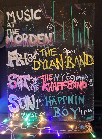 MordenArmsSE10's tweet photo. Here's our weekend of free #livemusic as we step in to 2023 here in #Greenwich.
From 9pm on Friday we can all enjoy @theDylanBand1. 
On Saturday's #NewYearsEve we have the incredible Kwaff Band, starting at 9.
And on Sunday at 4, #NewYearsDay, it's the effervescent Happninboy! https://t.co/wVh65wOjw4