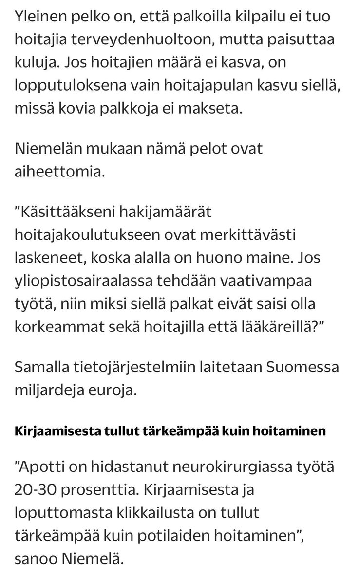 <a href="/HUS_fi/">HUS Helsingin yliopistollinen sairaala</a> Neurokirurgian klinikka maailmankuulu

Ei kauan tällä menoa

#hoitajapula romuttaa yhden terveydenhuollon kruununjalokivistämme ja potilaat kärsivät

Samaan aikaan #Apotti:in tuhlataan satoja miljoonia! 

Herätys päätöksentekijät! 

@mediuutiset: mediuutiset.fi/uutiset/mu/071…