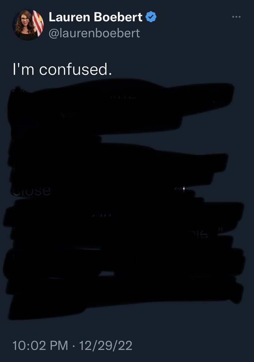 <a href="/laurenboebert/">Lauren Boebert</a> <a href="/realDonaldTrump/">Donald J. Trump</a> Fixed your tweet, Bobo.