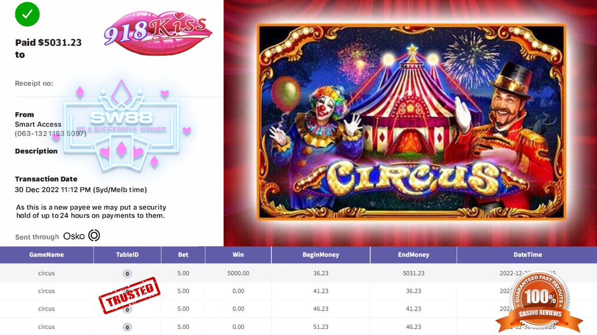 AusSw88's tweet photo. 💰 One of the SW88 Dear Member only deposit $50+$50% to win $5,031.23💰

🎮 Product – 918kiss
🎰 Game Tip : Circus
💰 Deposit - $500+50%
💰 Big Win - $5,031.23
⚠️Just Deposit 1 Time

🌟We Provide Best &amp; Fast Services , 100% Trusted Company

📲WhatsApp CS - https://t.co/YMq1nGQ3kO https://t.co/aq0RoToP0R