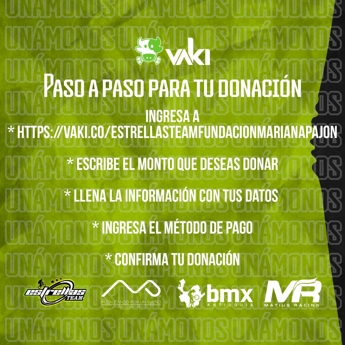 FinalEnAlto's tweet photo. @marianapajon y el equipo #EstrellasTeamBMX invitan a una gran jornada de donatón para que las  metas de estos muchachos se cumplan, mira como hacerlo y el enlace a la Vaki.  https://t.co/4Z8ANA895I @bmxantioquia https://t.co/oC7bDm50ir