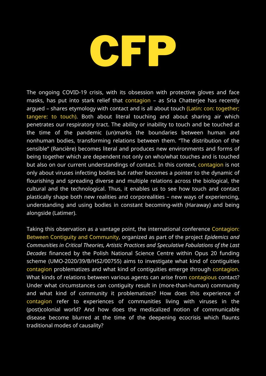 PerfoUJ's tweet photo. 2023 at @PerfoUJ is going to be contagious! International Interdisciplinary Online Conference "Contagion. Between Contiguity and Community", 24-26 May 2023. See our latest Call for Papers! #contagion #covid19 #newmaterialism #epidemic #pandemic #conference https://t.co/HRBmbs8FHu