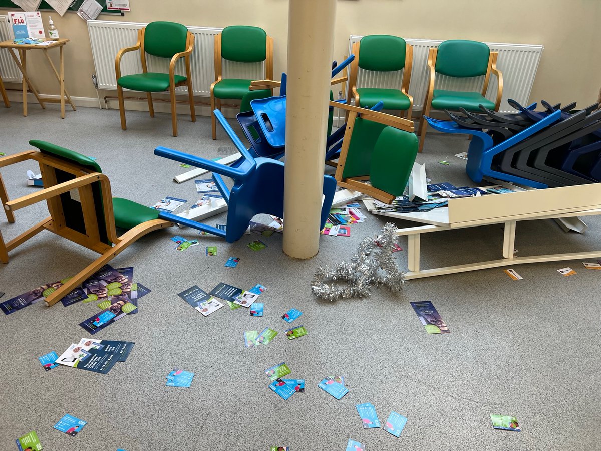 drshehlaiu's tweet image. The anti-GP violence, abuse &amp;amp; aggression continues unabated. This is our waiting room @wilsonstsurgery y’day after a patient trashed it. Negative media narrative, anti-GP rhetoric, unrelenting demand &amp;amp; unrealistic expectations leads to this level of violence. Where will it end?