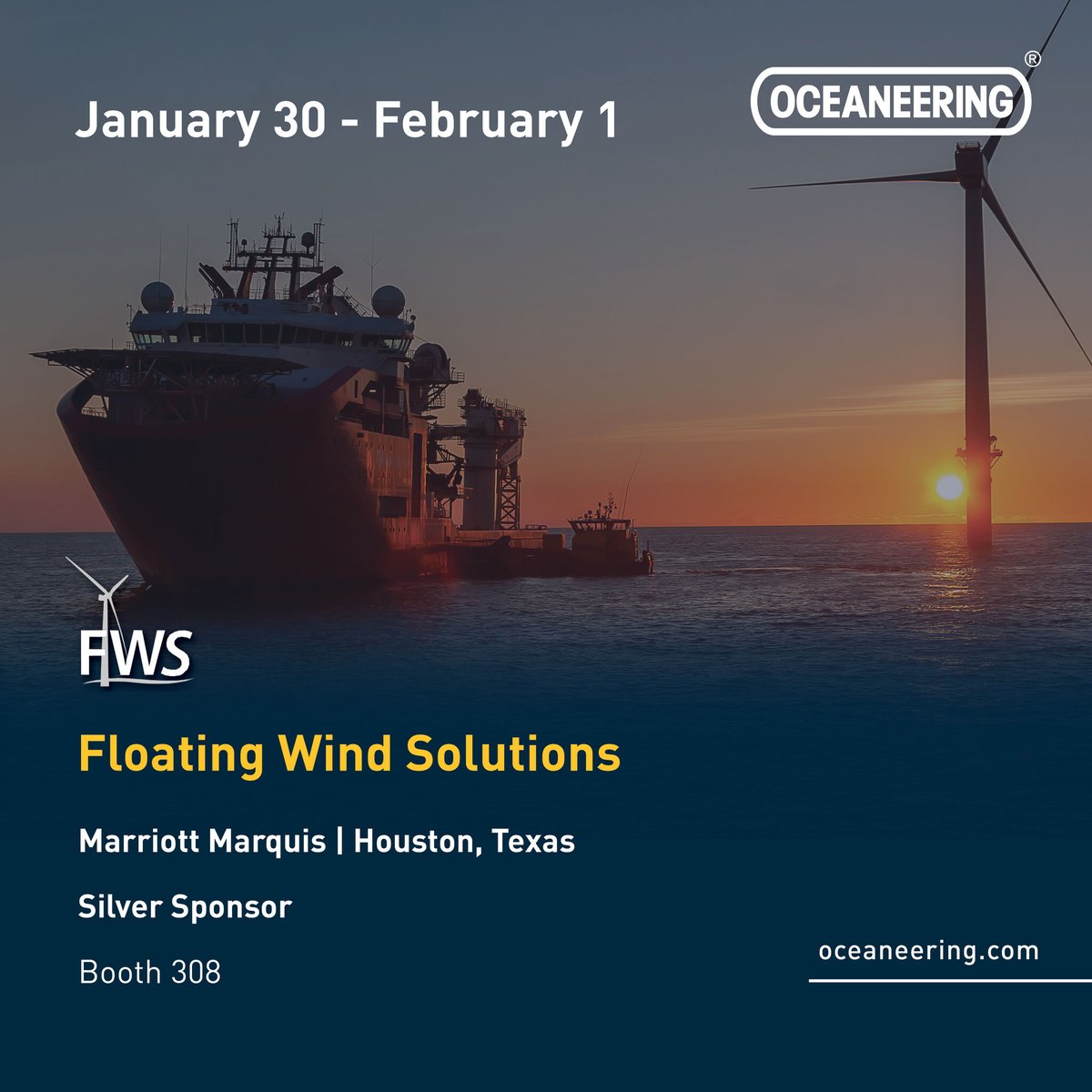 Oceaneering's tweet photo. Join us next month at Floating Wind Solutions in Houston. Visit booth 308 to discover how we are ideally positioned to serve floating wind, tidal, wave, and interconnector projects around the globe. Learn more: https://t.co/rSF5E6n4LR
#advancingtechnologies #renewableenergy https://t.co/fKtpwKoJMg