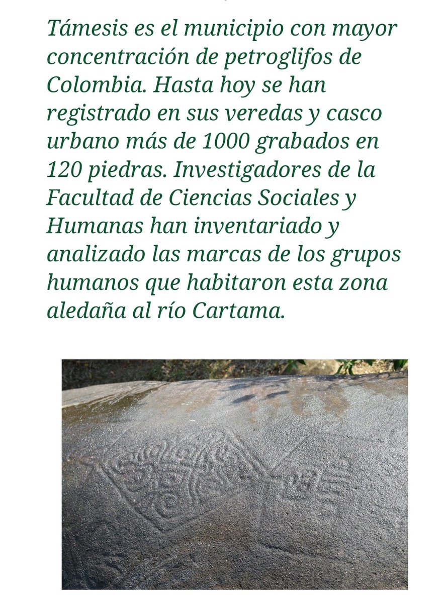 Linavelasqueze's tweet photo. Este año, investigadores de la @UdeA corroboraron que Támesis, Antioquia, es el municipio con mayor concentración de petroglifos de Colombia. @susanamuhamad @IreneVelezT otro motivo para impedir el proyecto #Quebradona de la @AGAColombia. https://t.co/kbiBUfsf6j