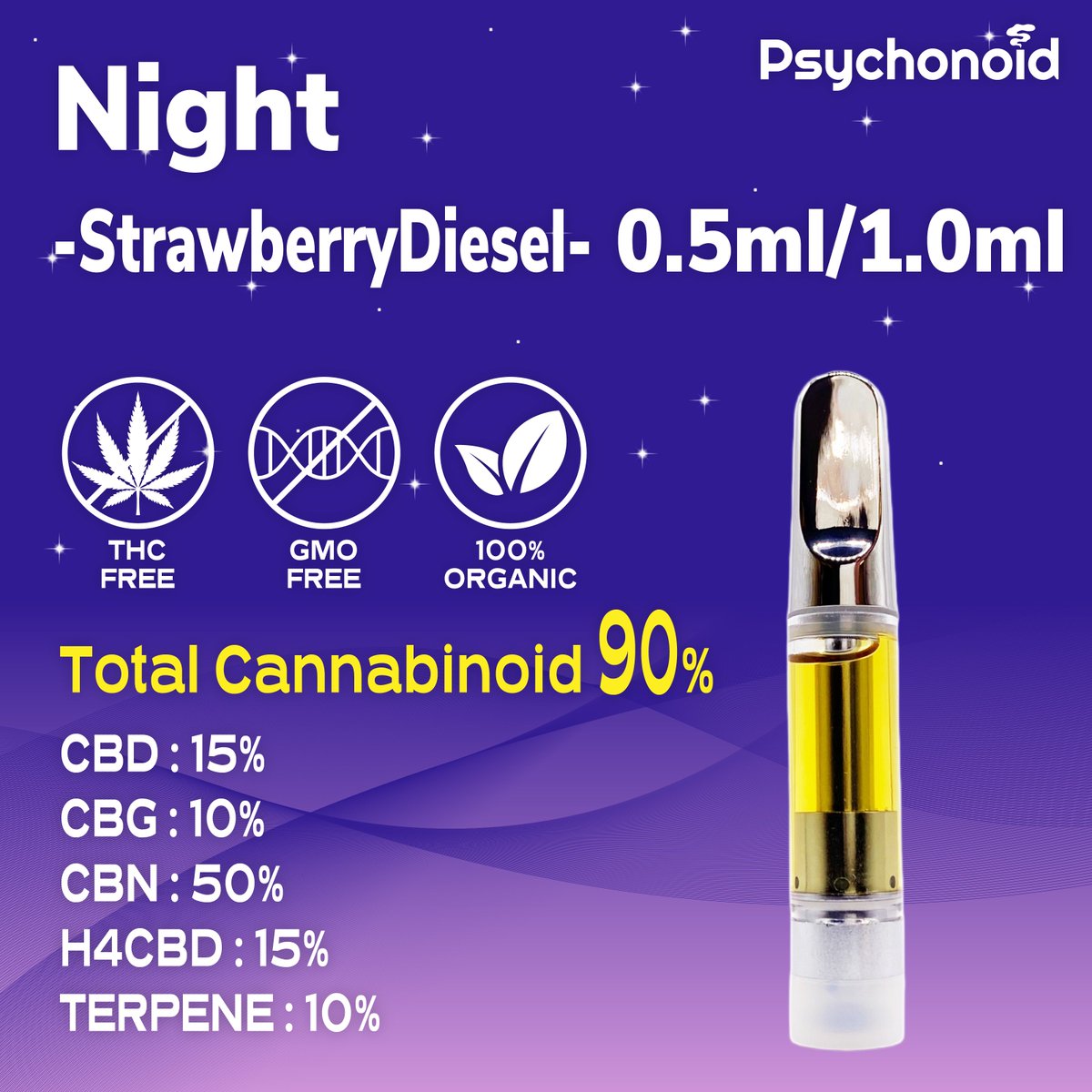Psychonoid2's tweet photo. Review #71

商品: Night🌃 -StrawberryDiesel🍓-
成分: CBN50% H4CBD15% CBD15% CBG10%
内容量: 0.5ml/1.0ml
価格: 2,380円/3,980円

⬇Twitter
@PsychonoidLtd
⬇Yahoo!店
https://t.co/ODIuVWbmyF
⬇その他リンク
https://t.co/HVbhqslRoz

#HHCP #THCB #THCH #THCO #HHCO #H4CBD #CBD #CBN #CBG https://t.co/2lPuqCwHuG