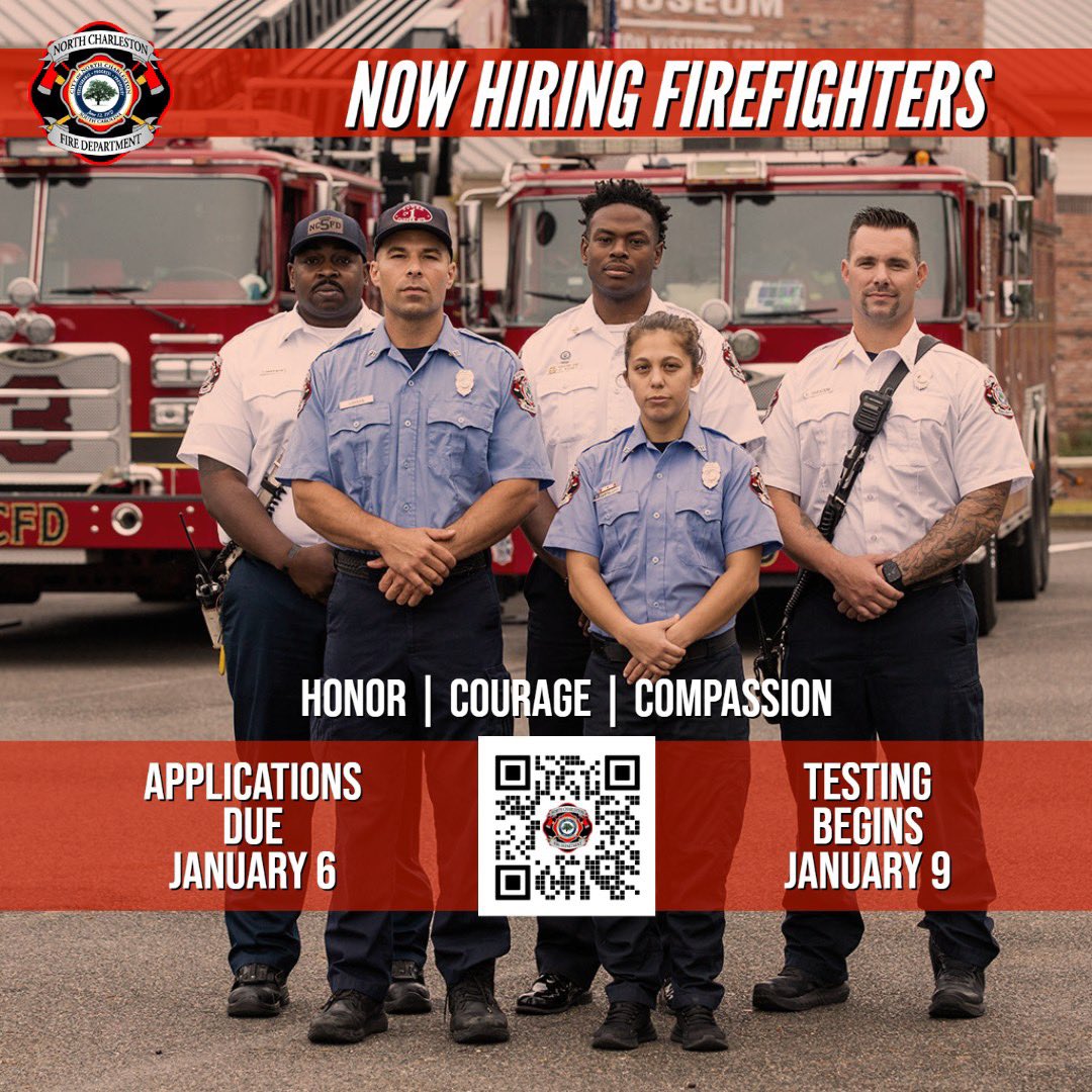 NCFDSC's tweet image. ❗️1 week away from application deadline.❗️

Apply by January 6th @ 5pm
Testing process begins January 9th

Firefighter salary: $43,920
Firefighter/EMT salary: $45,880

More information: northcharleston.org/government/fir…

#firefighterjobs #firefighter #firedepartment #recruitment #HIRING