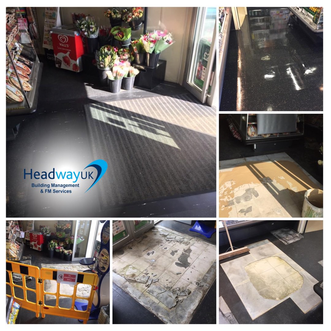 Flooring repairs completed by the Team for BP/Marks &amp; Spencer’s. 
#flooringrepairs #propertymaintenance #propertymaintenanceservices #headwayuk #teamwork
