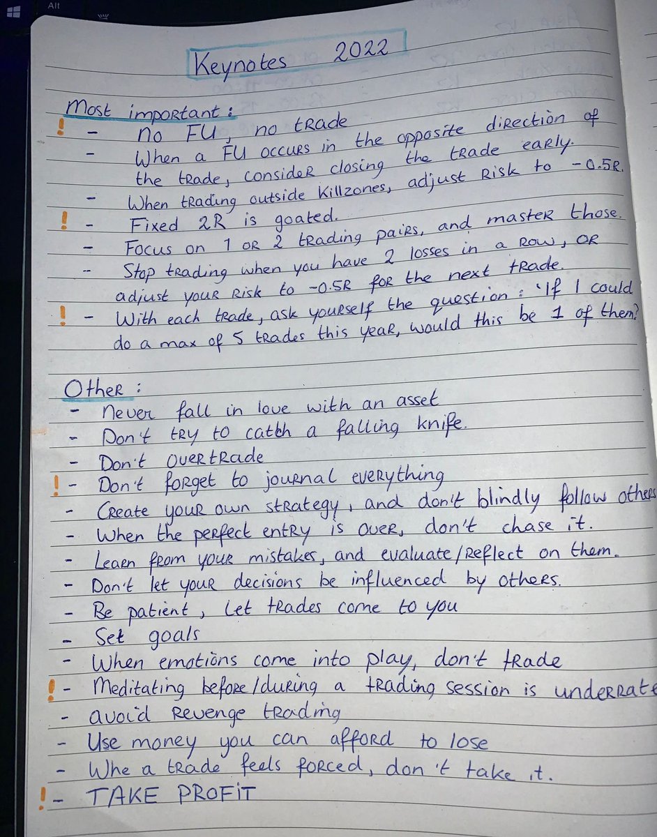 Trader_Luuk's tweet photo. Last trading day of the year, and so I want to share my key notes of 2022 with you. 

In 2023, I will go through this list each morning before starting my trading session. 

Hope it helps you guys!❤️ https://t.co/xh7xlytYBV