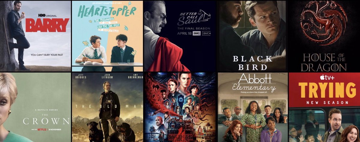 Kaedee_Tbh's tweet photo. #2022年ドラマベスト

作品賞
🥇 #Barry 3rd 
🥈 #HeartStopper
🥉 #BettercallSaul 6th
4️⃣ #Blackbird 
5️⃣ #HOTD
6️⃣ #TheCrown 5th
7️⃣ #TheOldMan
8️⃣ #TheStrangerThings 4th
9️⃣ #AbbottElementary
🔟 #TheTrying 3rd https://t.co/ZkOYHBdpO9