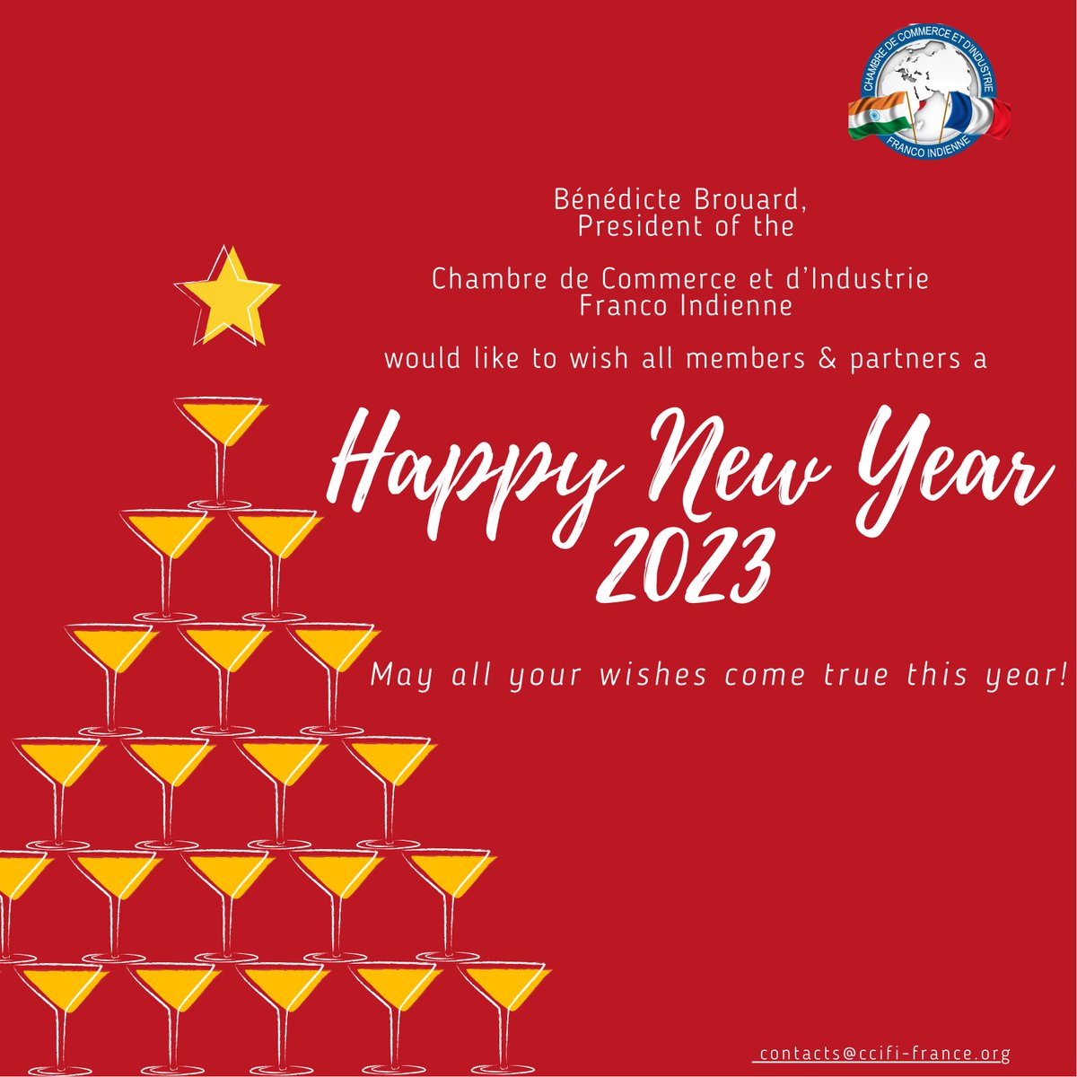 Chambre de Commerce et d'Industrie Franco Indienne would like to wish all members &amp; partners a Happy New Year 2023! #happynewyear #2023 #India #France #oppurtunities #bilateralrelations
