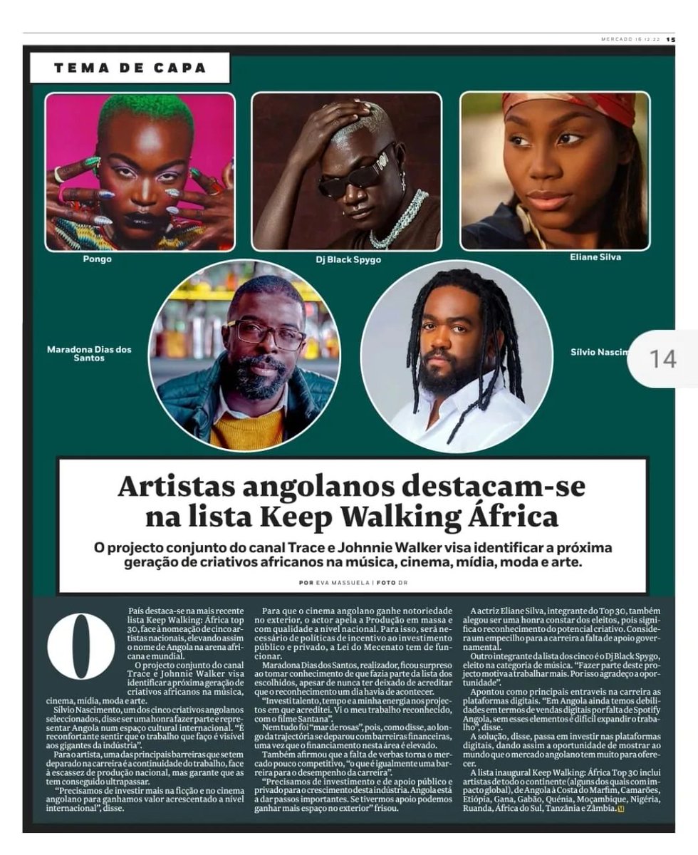 SilvioWhollo's tweet photo. Avó Teresa, o teu Neto-filho está na Forbes,no @jornalmercado e por força da Cultura, leva o nome de ANGOLA longe.
Só parece fácil porque estamos todos os dias a lutar por isso.
Soberbo 2022 ❤️
@johnniewalker.angola @TRACE_Toca @traceafrikatv K
#keepingwalking 😉 https://t.co/tKnIyEPBQY